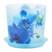 Кашпо ДЕКО 1,2л 125мм Орхидея Голубая с подставкой М-пластика